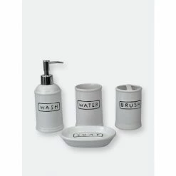 Home Basics Resort 4 Piece Ceramic Bath Accessory Set, White Bath Accessories