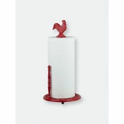 Home Basics Cast Iron Rooster Paper Towel Holder, Red Storage & Organization