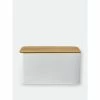 Home Basics Tin Bread Box With Bamboo Top, White Storage & Organization