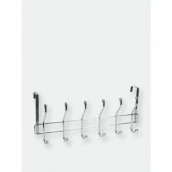 Home Basics Chrome Plated Steel Over The Door 6-Hook Hanging Rack Storage & Organization