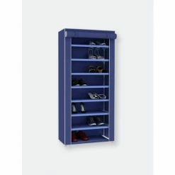Home Basics 8 Tier Portable Polyester Shoe Closet, Navy Storage & Organization