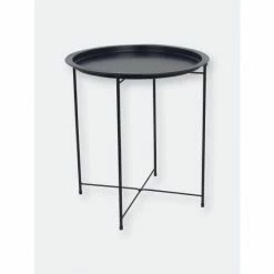 Home Basics Foldable Round Multi-Purpose Side Accent Metal Table, Matte Black Storage & Organization