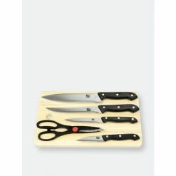 Home Basics Essentials Series 5 Piece Stainless Steel Knife Set With All Natural Wood Cutting Board Knives & Cutting Boards