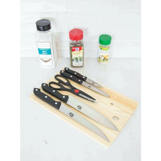Home Basics Essentials Series 5 Piece Stainless Steel Knife Set With All Natural Wood Cutting Board Knives & Cutting Boards - Image 3