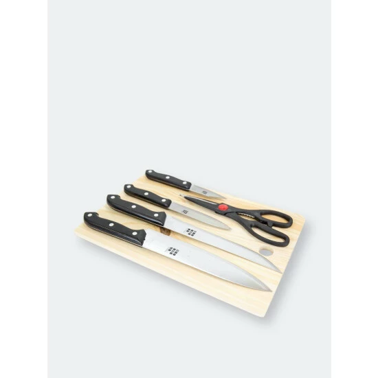 Home Basics Essentials Series 5 Piece Stainless Steel Knife Set With All Natural Wood Cutting Board Knives & Cutting Boards - Image 4