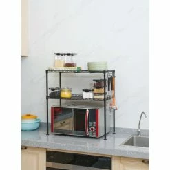 Home Basics 2 Tier Microwave Rack, Black Storage & Organization